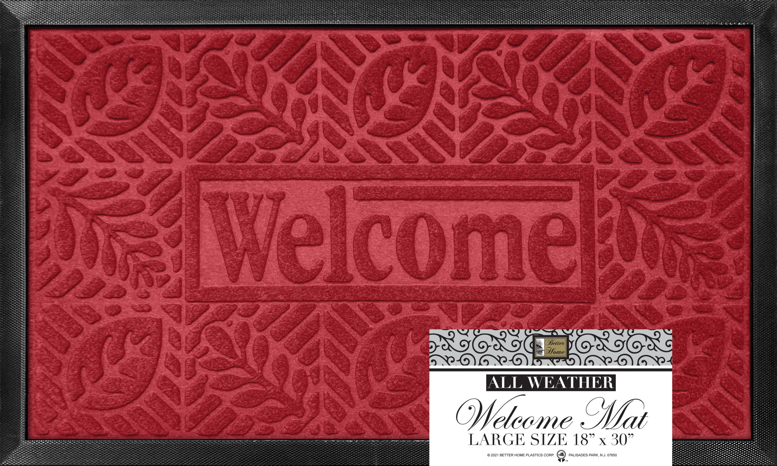 WELCOME MAT 18×30″ W/ BORDER ASSTD. RED/ BLUE/ GREEN