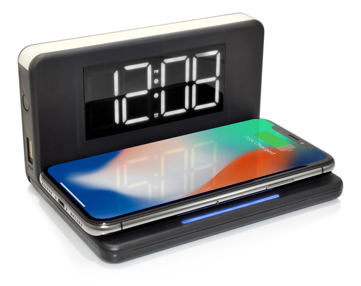 ALARM CLOCK w- WIRELESS CHARGR  DUAL ALARM, DATE, TEMPERATURE