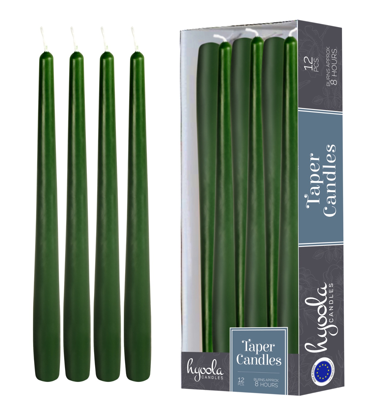 TAPERED CANDLES-10″ – 12 PACK  DARK GREEN