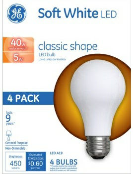 LED”CLASSIC SHAPE”-SOFT WHITE 5 watt = 40 watt – 4pk