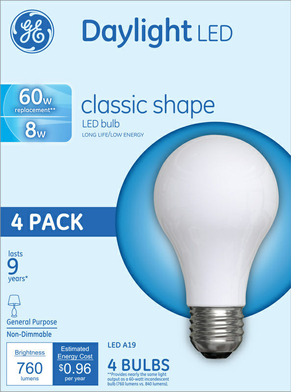 LED”CLASSIC SHAPE”- DAYLIGHT 8 watt = 60 watt – 4pk